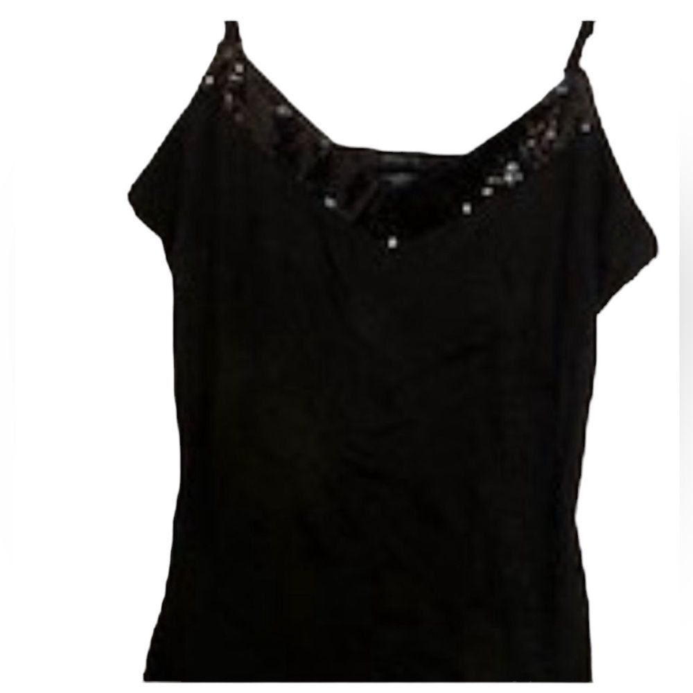 Arden B Black Sequined Trimmed Black Knit Crinkled Camisole Size M/L
